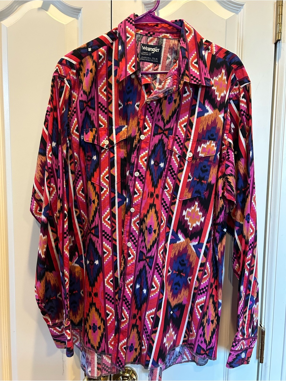 Wrangler men XL 90’s brushpopper Aztec rodeo cowboy button shirt